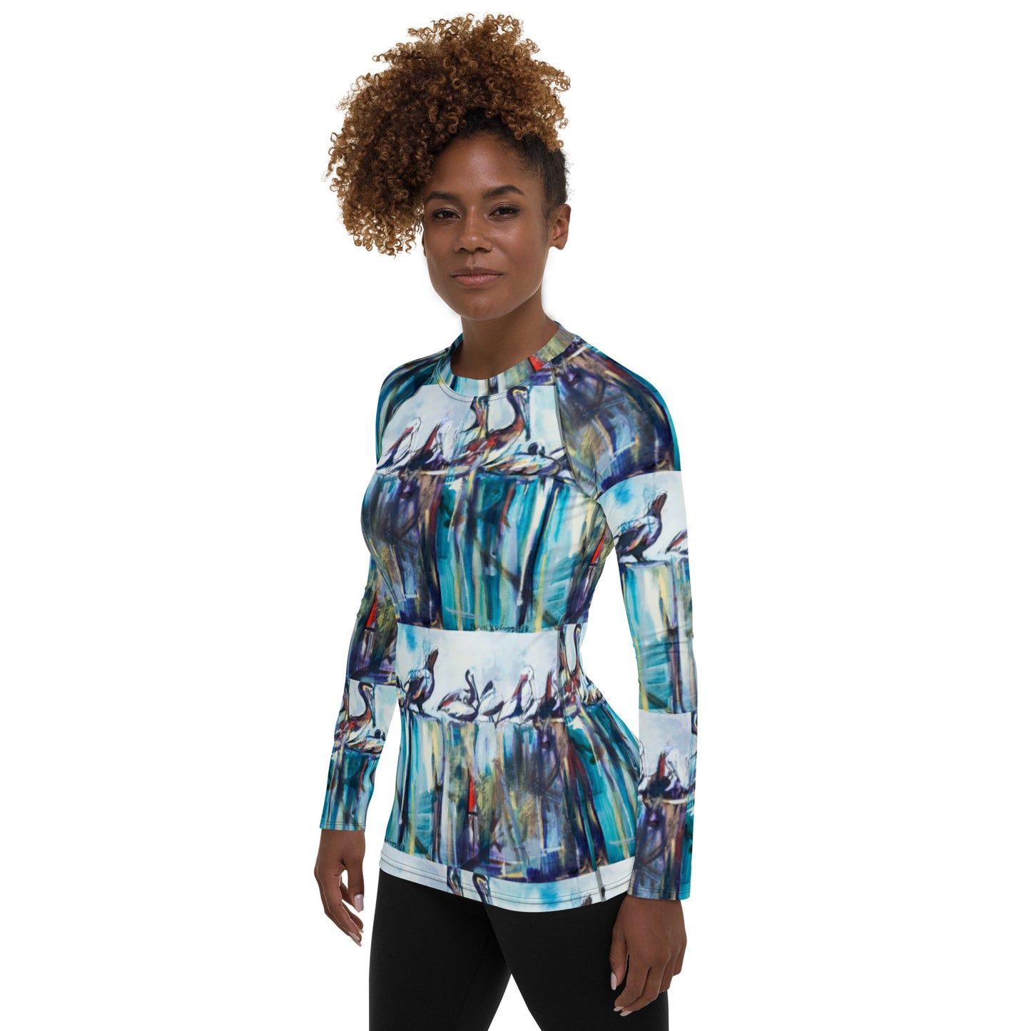 Bold Pelicans on the Pier Women's Rash Guard