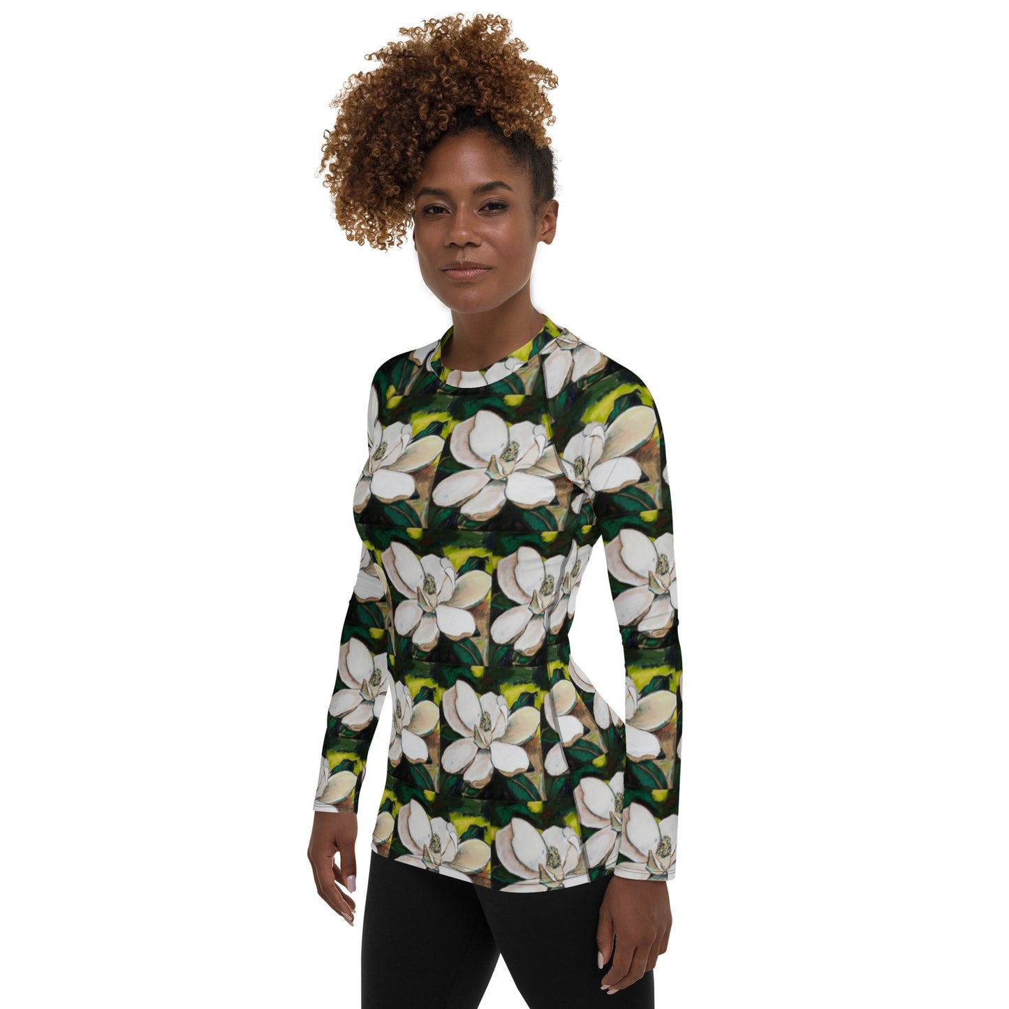 Magnolia on Wood Pattern Women's Rash Guard