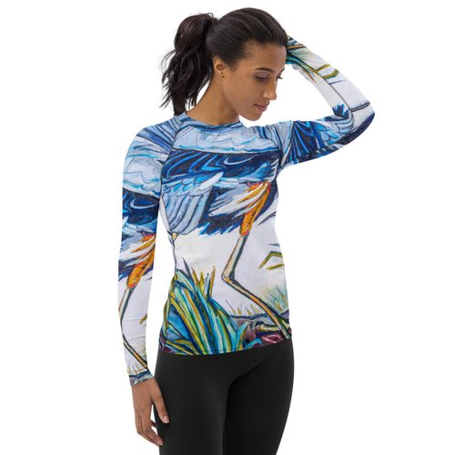 Blue Heron Catching Fish Women's Rash Guard