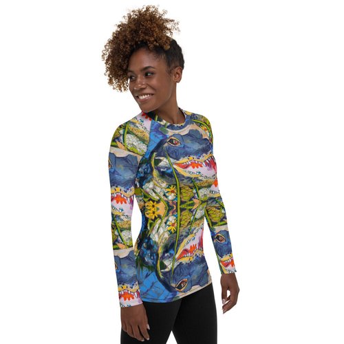 Gator in Wildflowers Kaleidoscope Women's Rash Guard