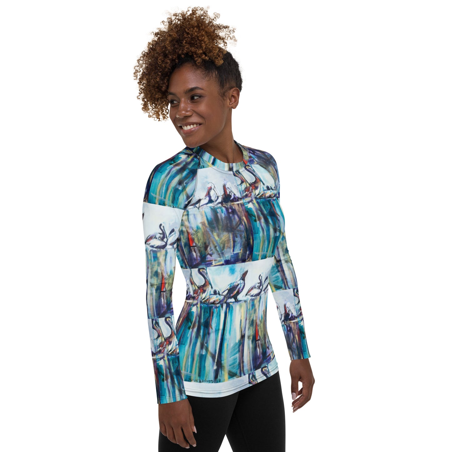 Bold Pelicans on the Pier Women's Rash Guard