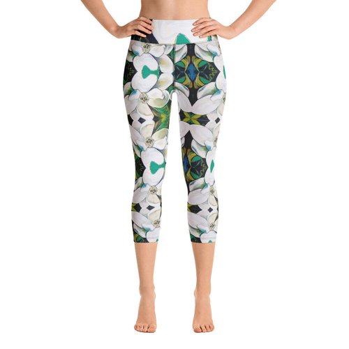 Veronese Magnolia Pattern Yoga Capri Leggings