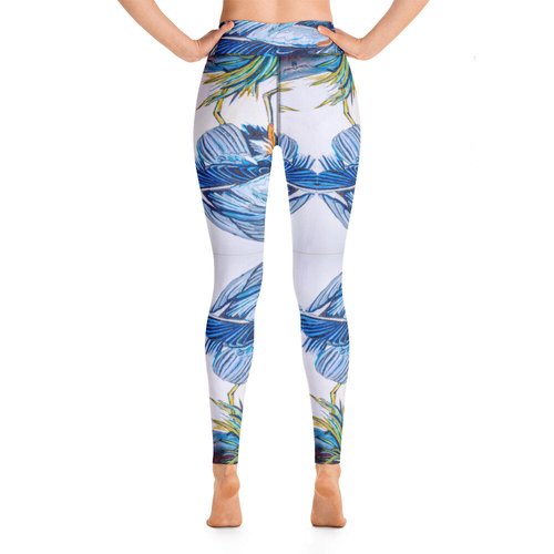Blue Heron Catching Fish Pattern Yoga Leggings