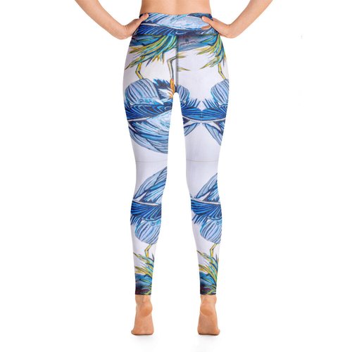 Blue Heron Catching Fish Pattern Yoga Leggings