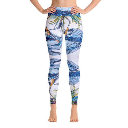 Blue Heron Catching Fish Pattern Yoga Leggings