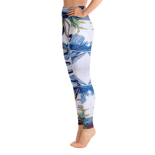 Blue Heron Catching Fish Pattern Yoga Leggings