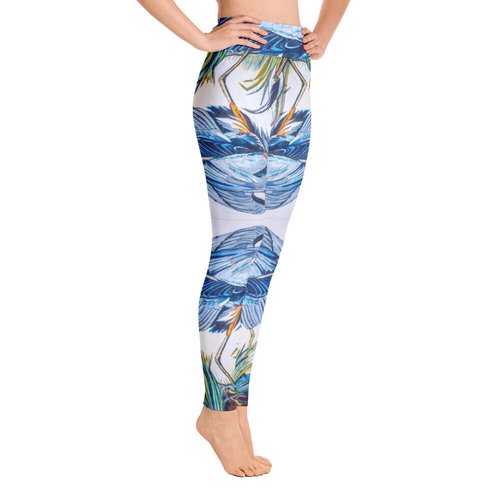 Blue Heron Catching Fish Pattern Yoga Leggings