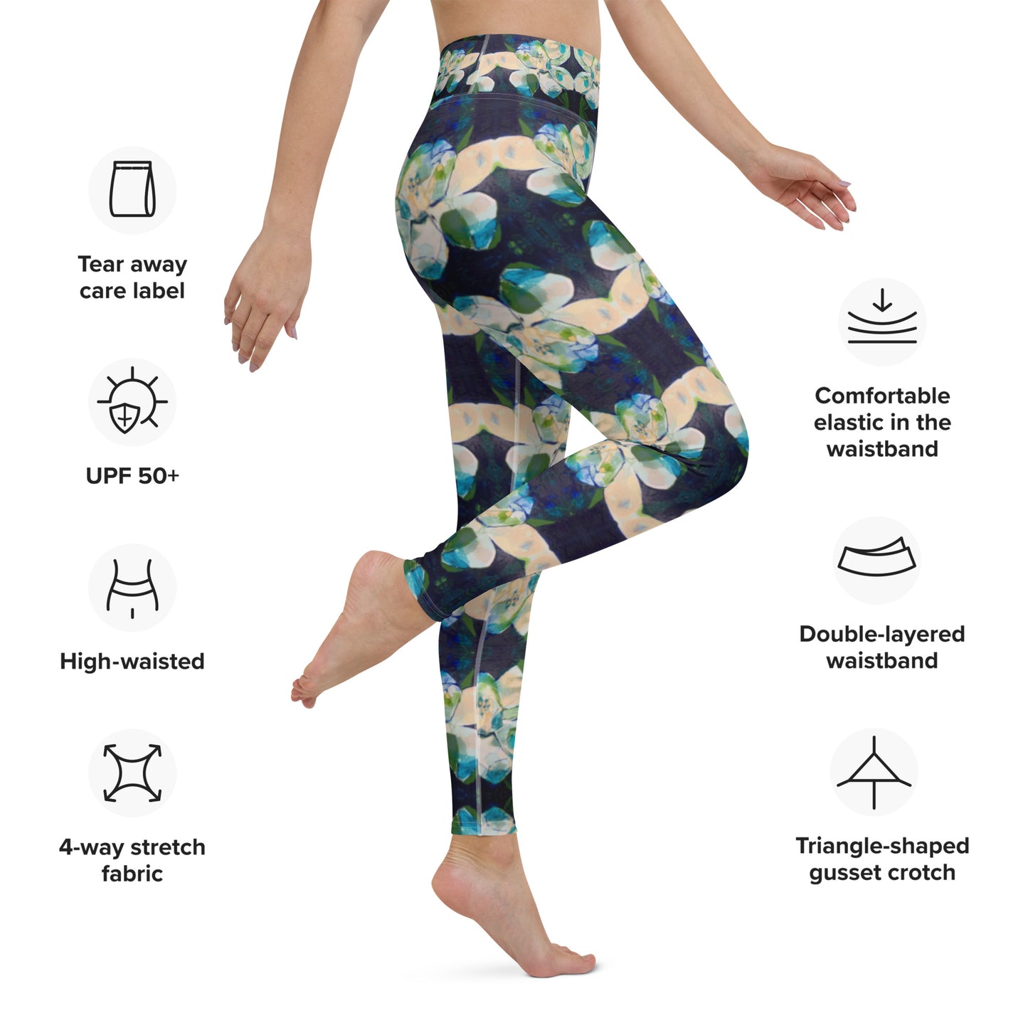 Abstract Magnolia Reflection Yoga Leggings