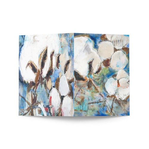 Vintage Cotton Collage with Denim Blue Greeting card