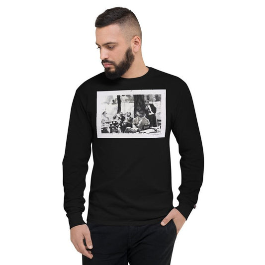 Guests Relaxing Under Tree Men's Champion Long Sleeve Shirt