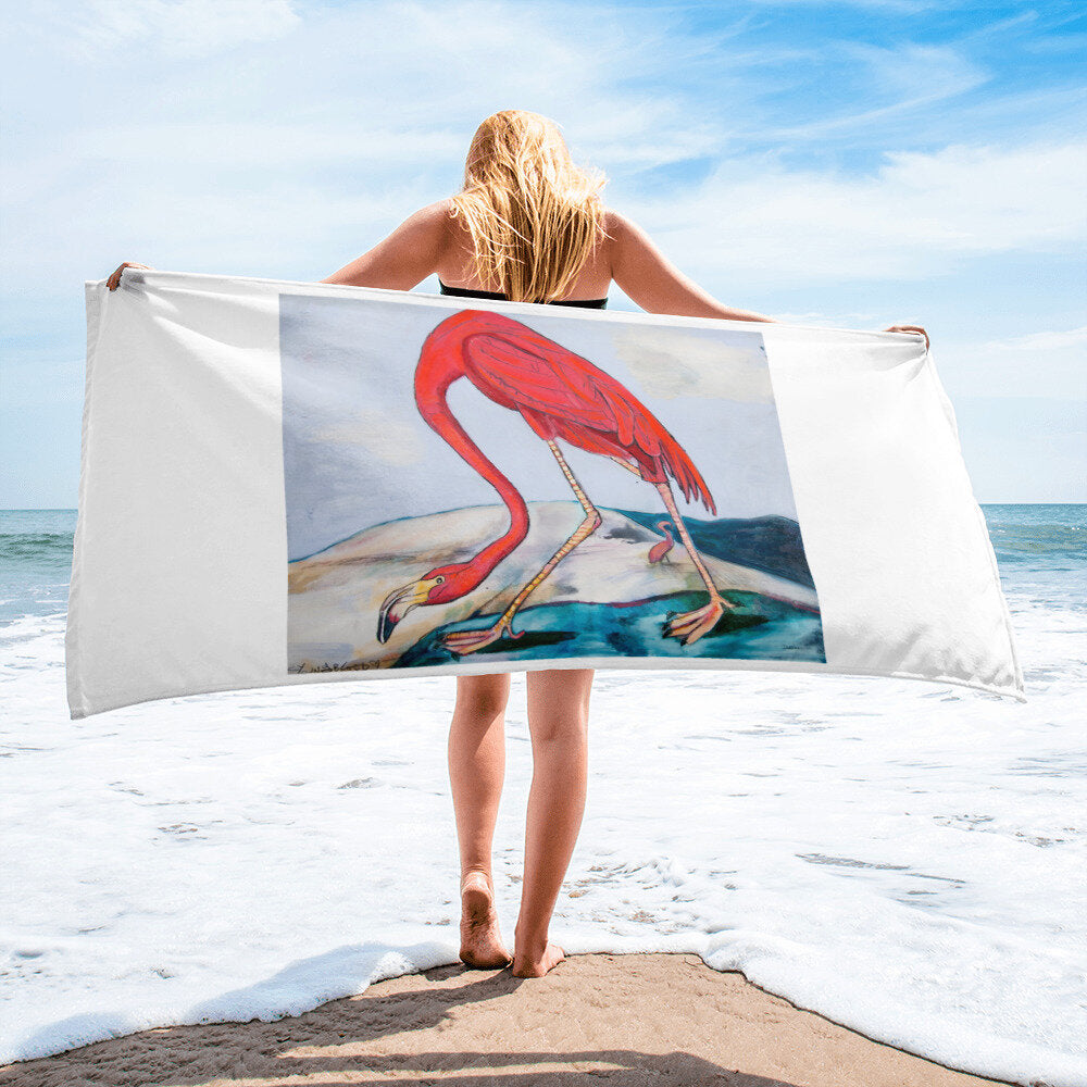 Flamingo Oasis Towel – J Caroline Youngblood Fine Art Products