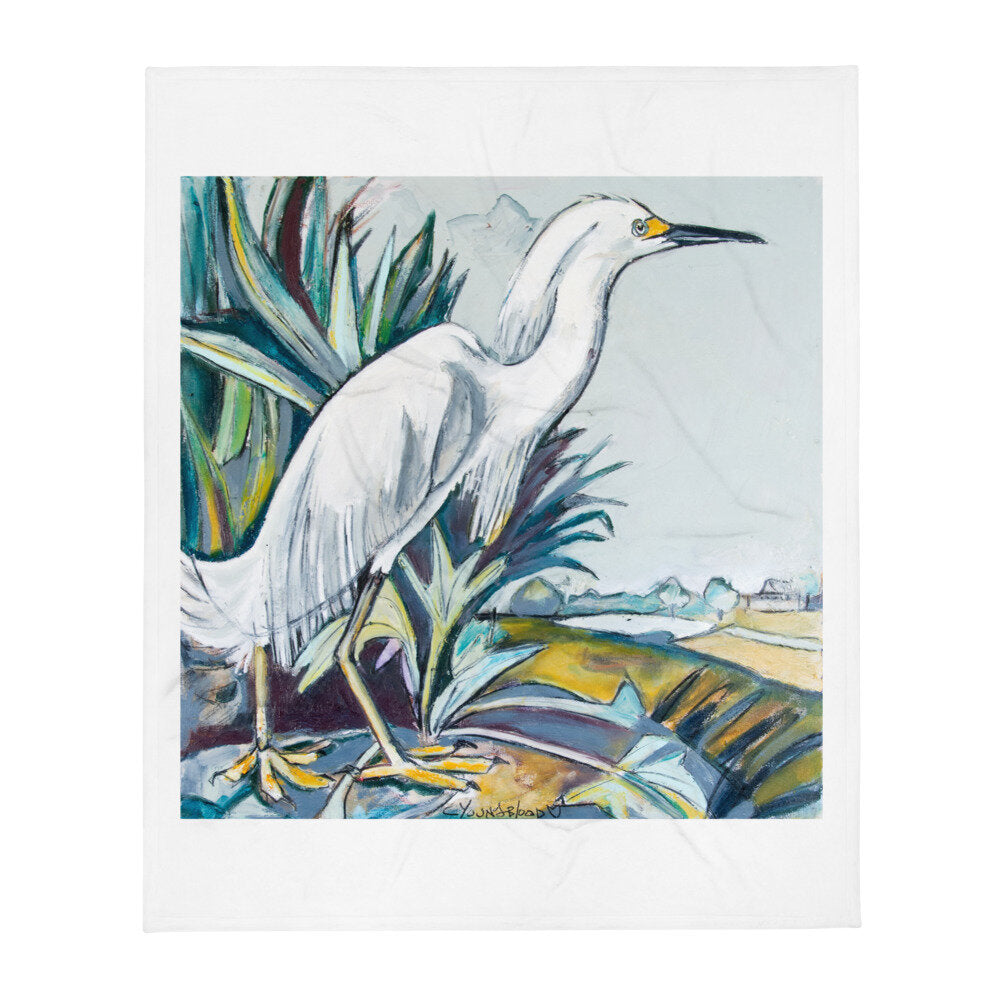 Snowy White Heron Throw Blanket