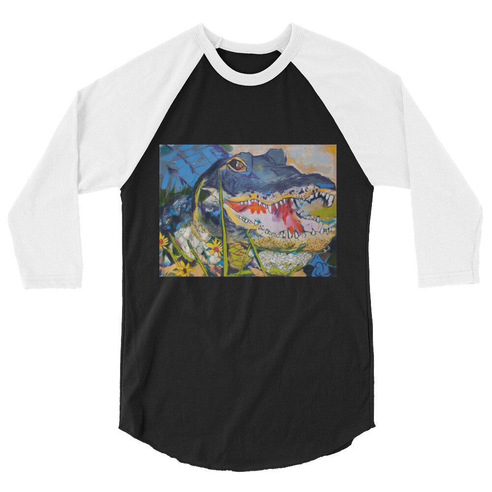 Gator with Wildflowers 3/4 sleeve raglan shirt