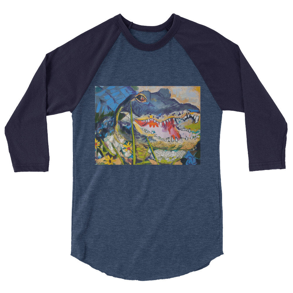 Gator with Wildflowers 3/4 sleeve raglan shirt