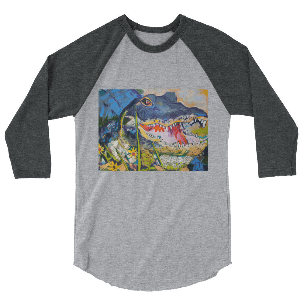 Gator with Wildflowers 3/4 sleeve raglan shirt