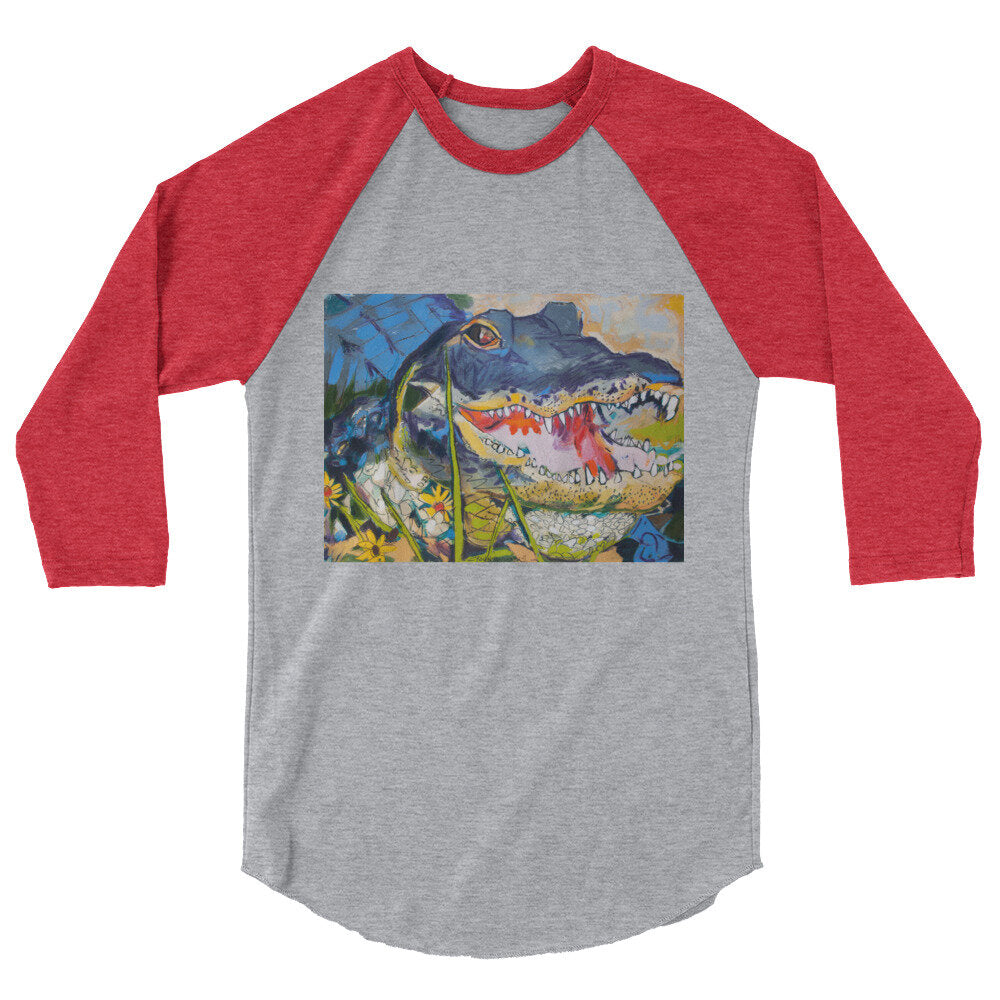 Gator with Wildflowers 3/4 sleeve raglan shirt