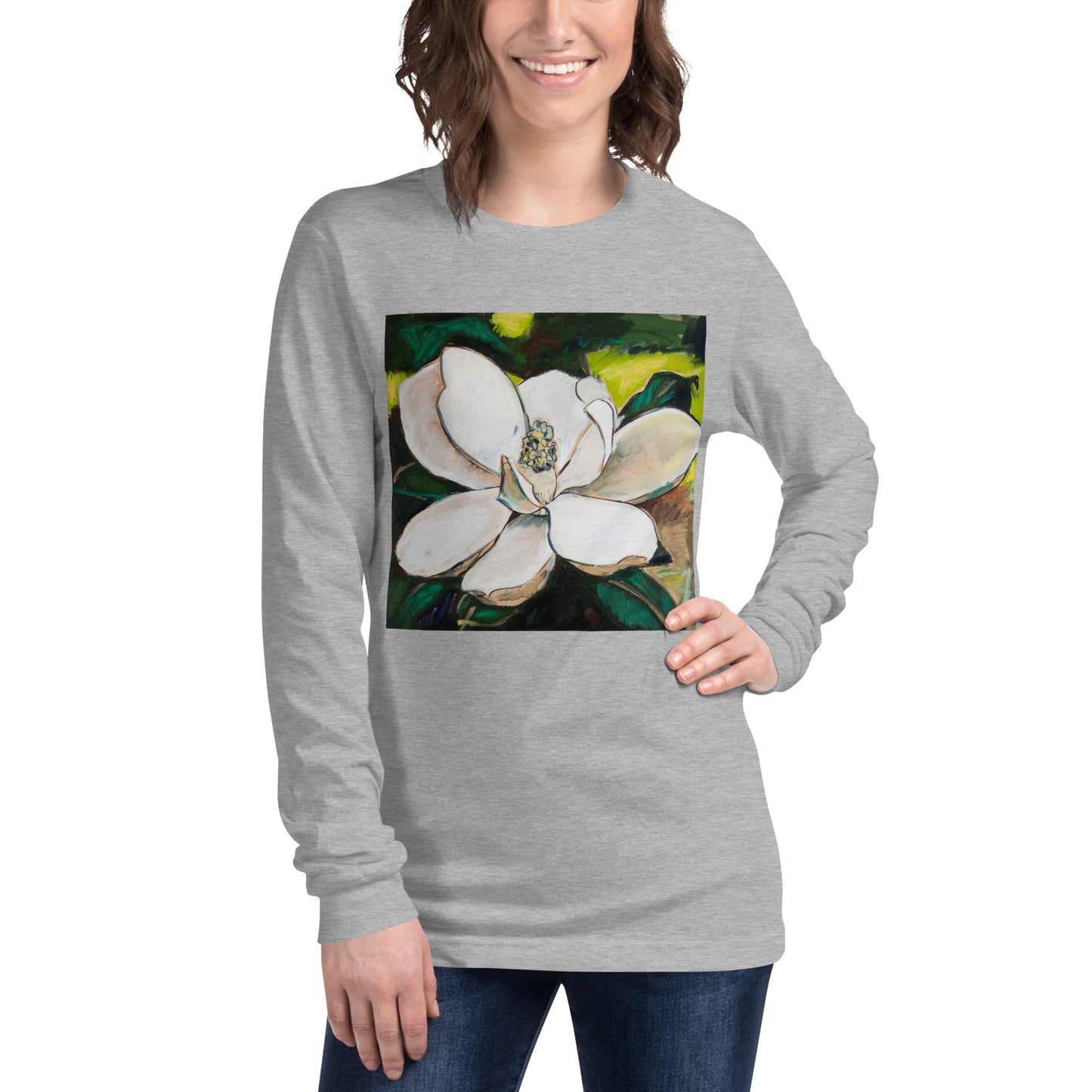 Magnolia on Wood Unisex Long Sleeve Tee