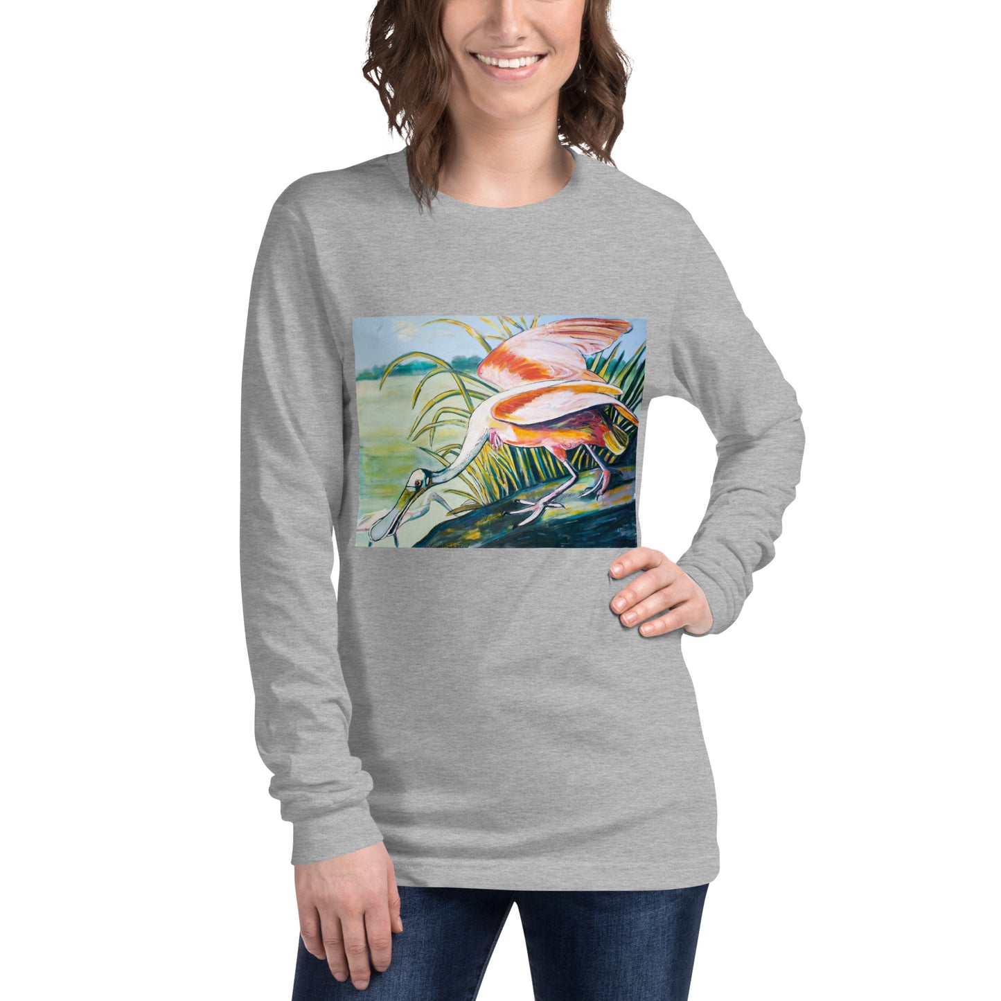 Roseate Spoonbills in their Sanctuary Unisex Long Sleeve Tee