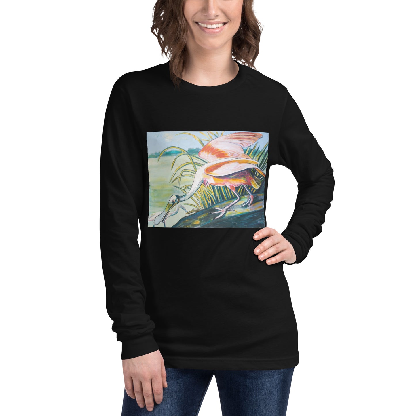 Roseate Spoonbills in their Sanctuary Unisex Long Sleeve Tee