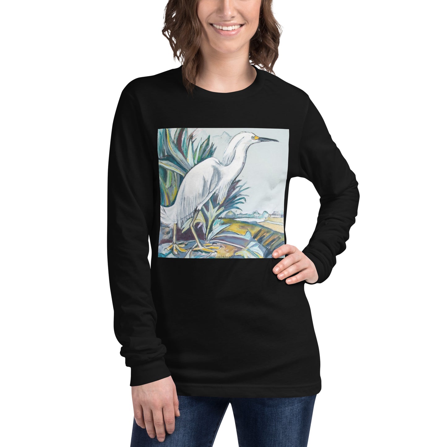 Snowy White Egret Unisex Long Sleeve Tee