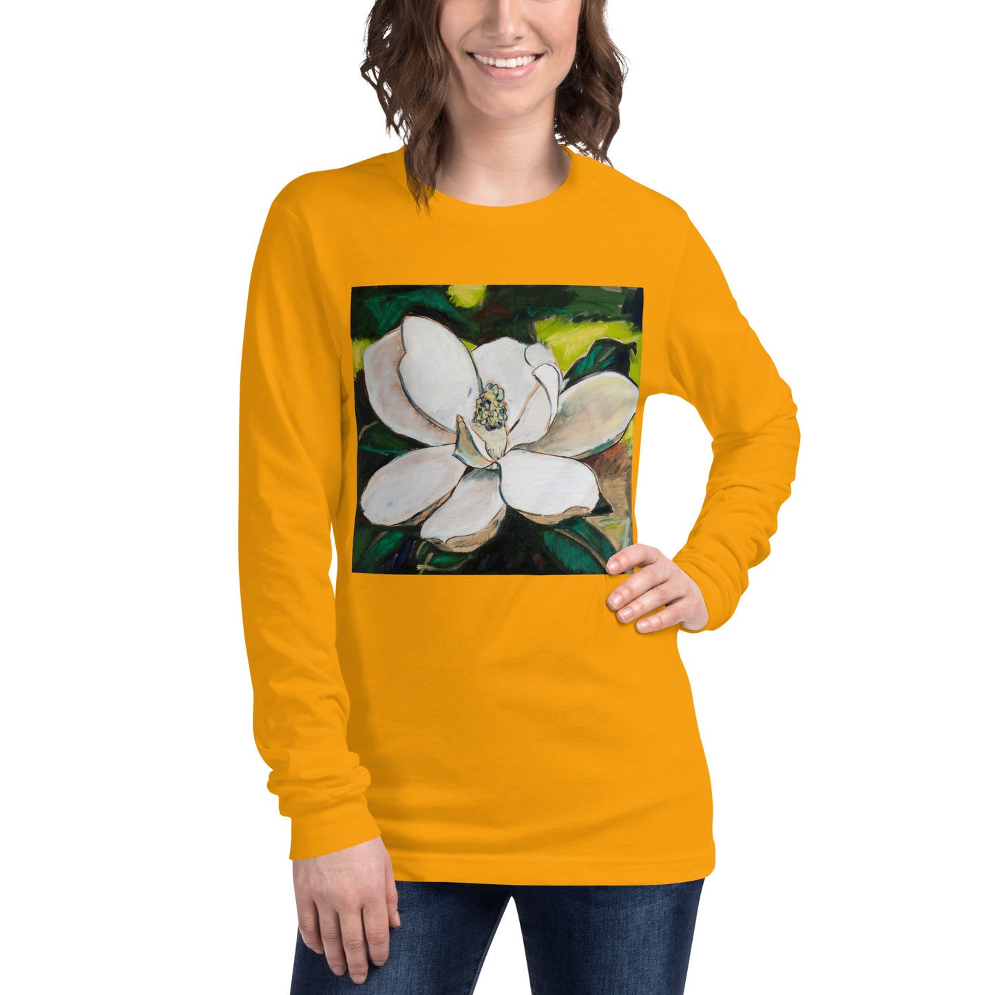 Magnolia on Wood Unisex Long Sleeve Tee