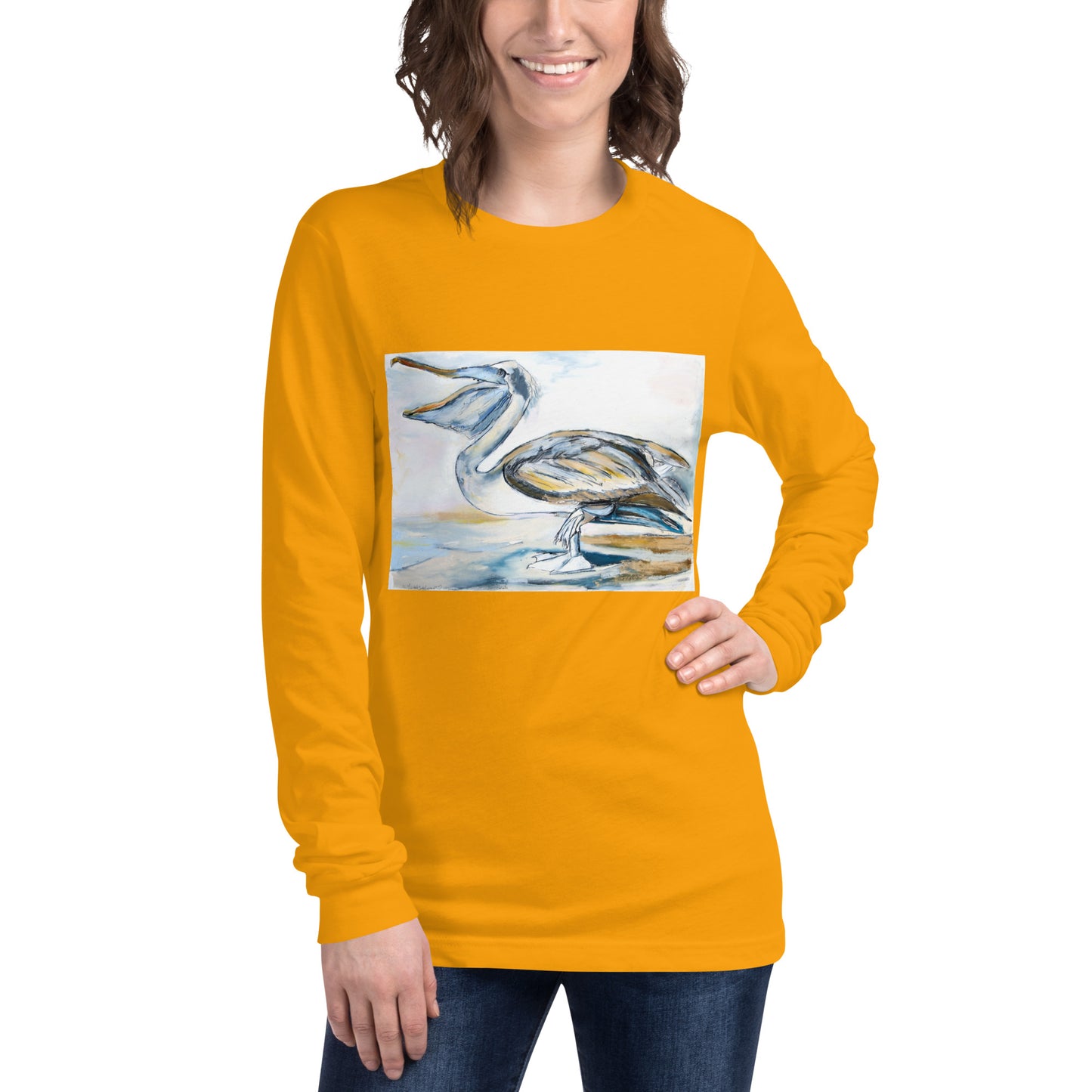 Brown Pelican on the Shore Unisex Long Sleeve Tee