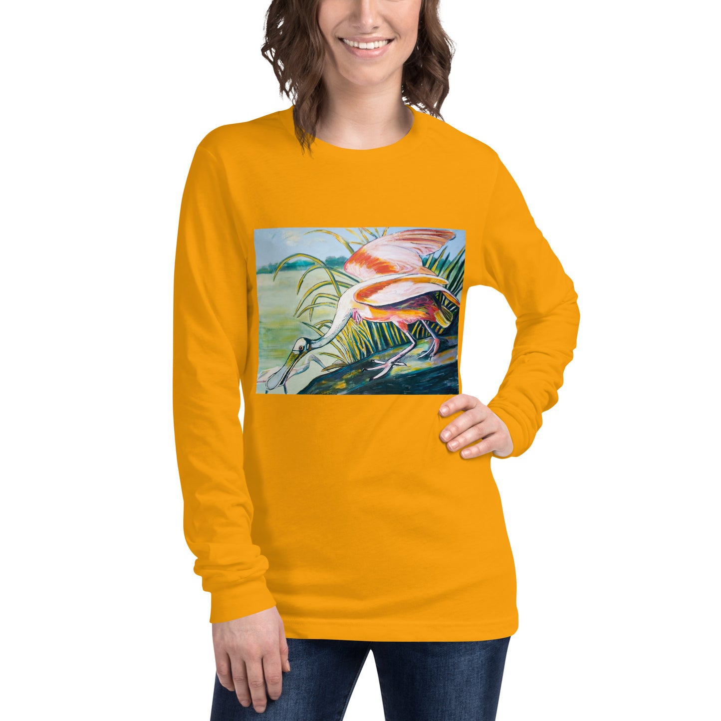 Roseate Spoonbills in their Sanctuary Unisex Long Sleeve Tee