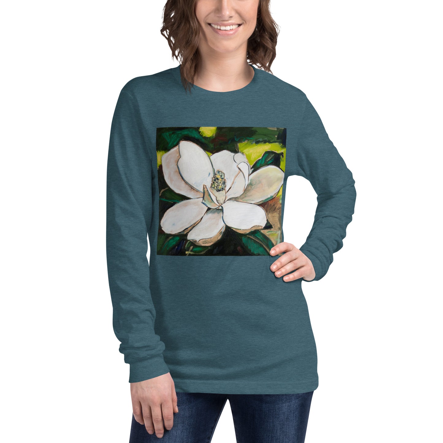 Magnolia on Wood Unisex Long Sleeve Tee