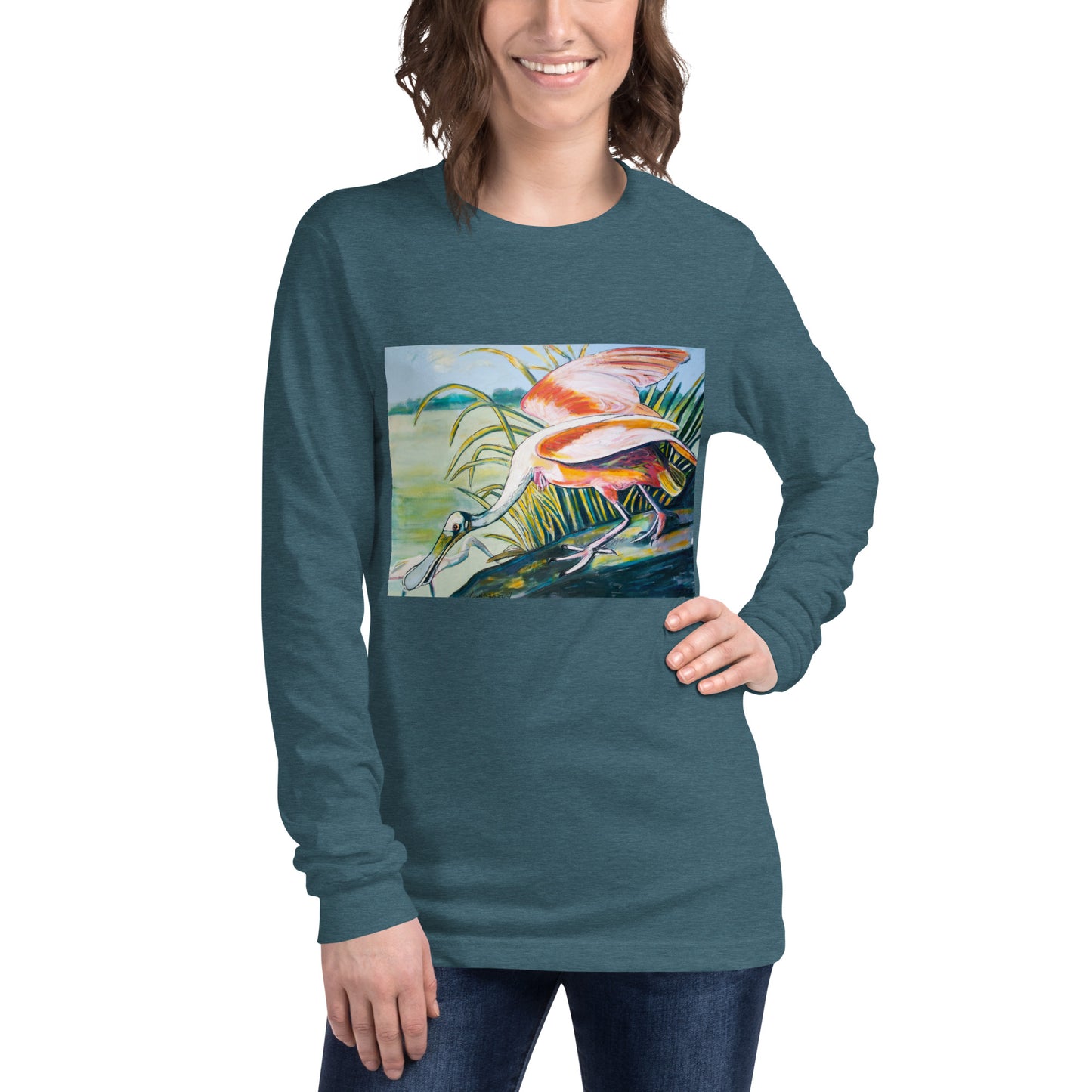 Roseate Spoonbills in their Sanctuary Unisex Long Sleeve Tee