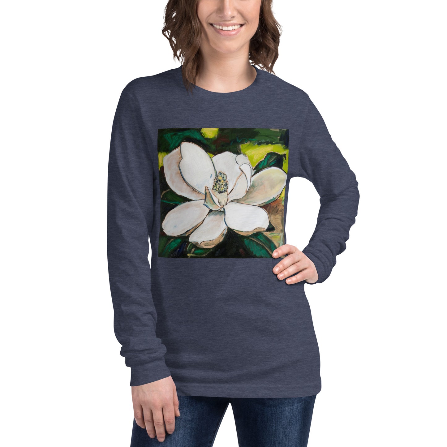 Magnolia on Wood Unisex Long Sleeve Tee