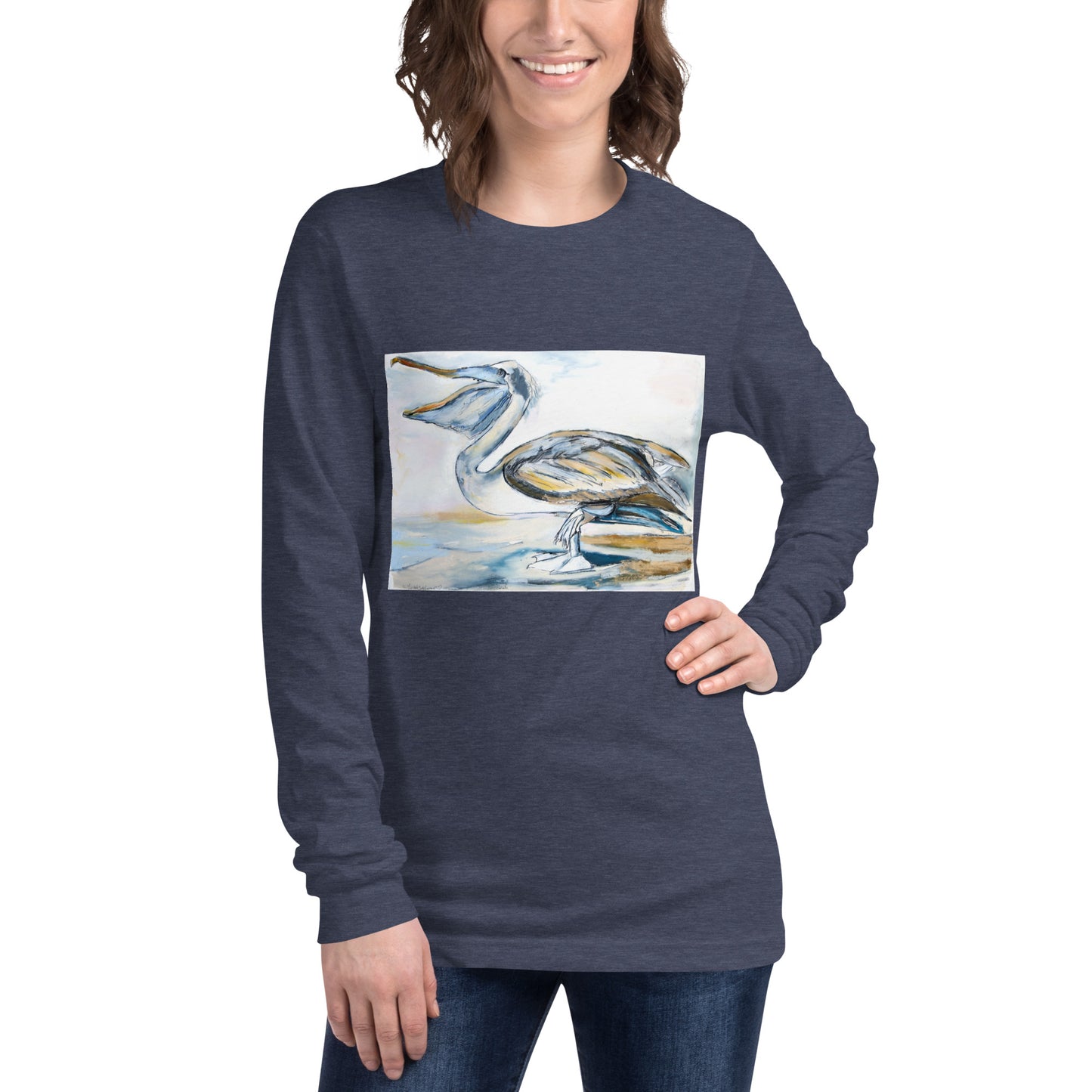 Brown Pelican on the Shore Unisex Long Sleeve Tee