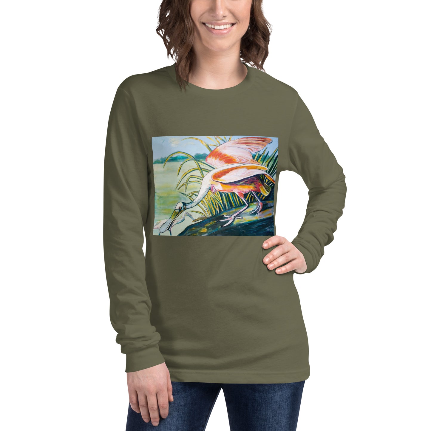 Roseate Spoonbills in their Sanctuary Unisex Long Sleeve Tee