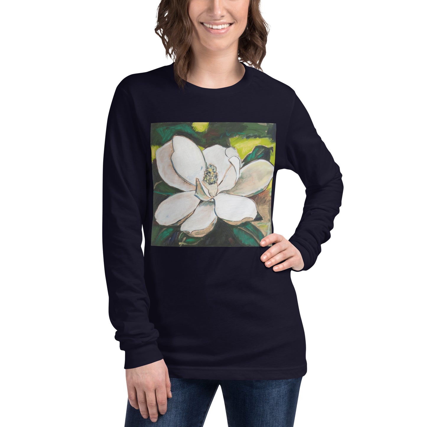 Magnolia on Wood Unisex Long Sleeve Tee