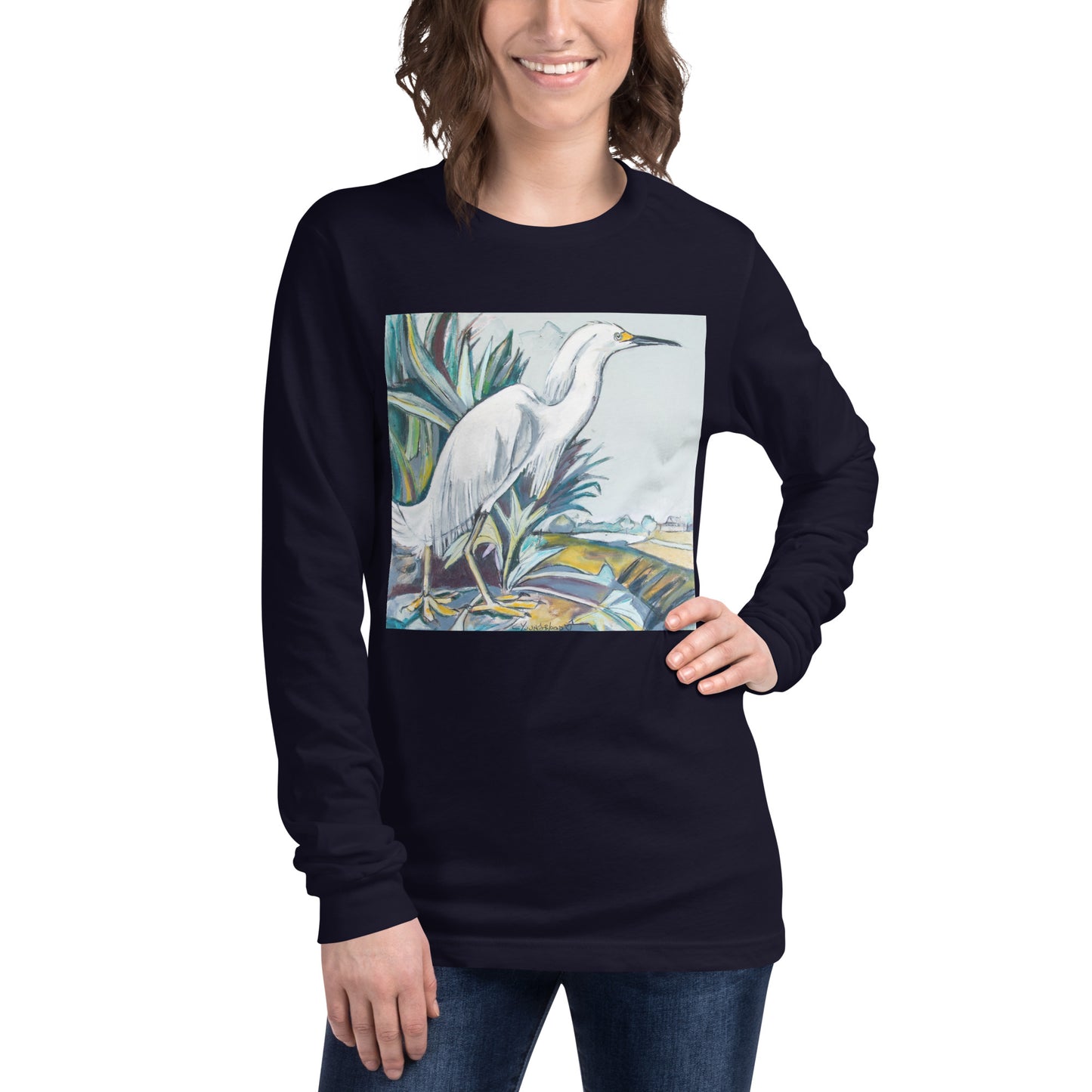 Snowy White Egret Unisex Long Sleeve Tee