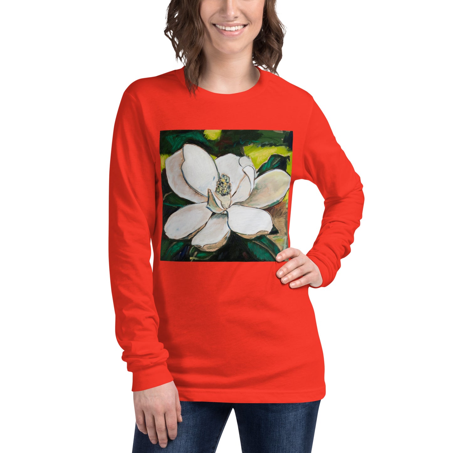 Magnolia on Wood Unisex Long Sleeve Tee