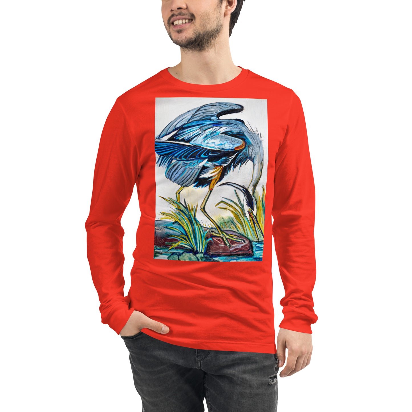 Blue Heron Catching Fish Unisex Long Sleeve Tee