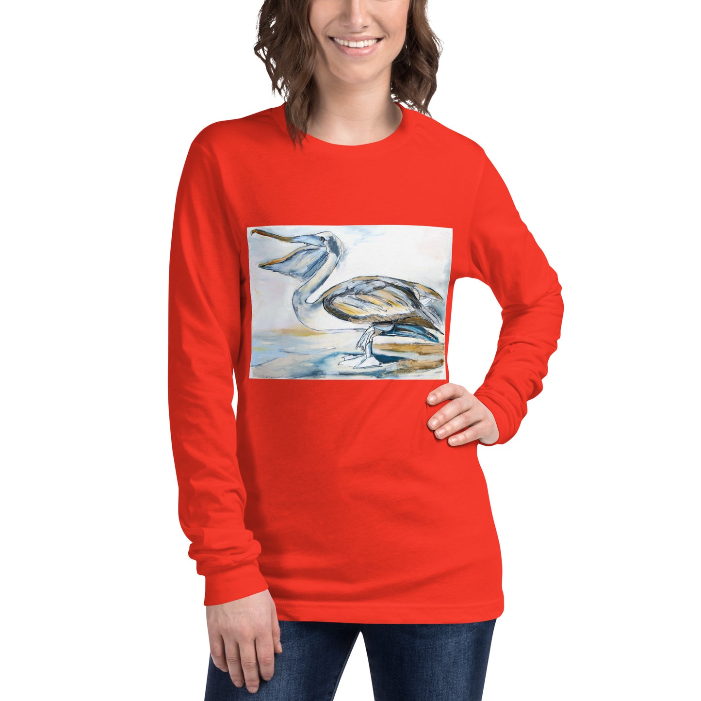 Brown Pelican on the Shore Unisex Long Sleeve Tee