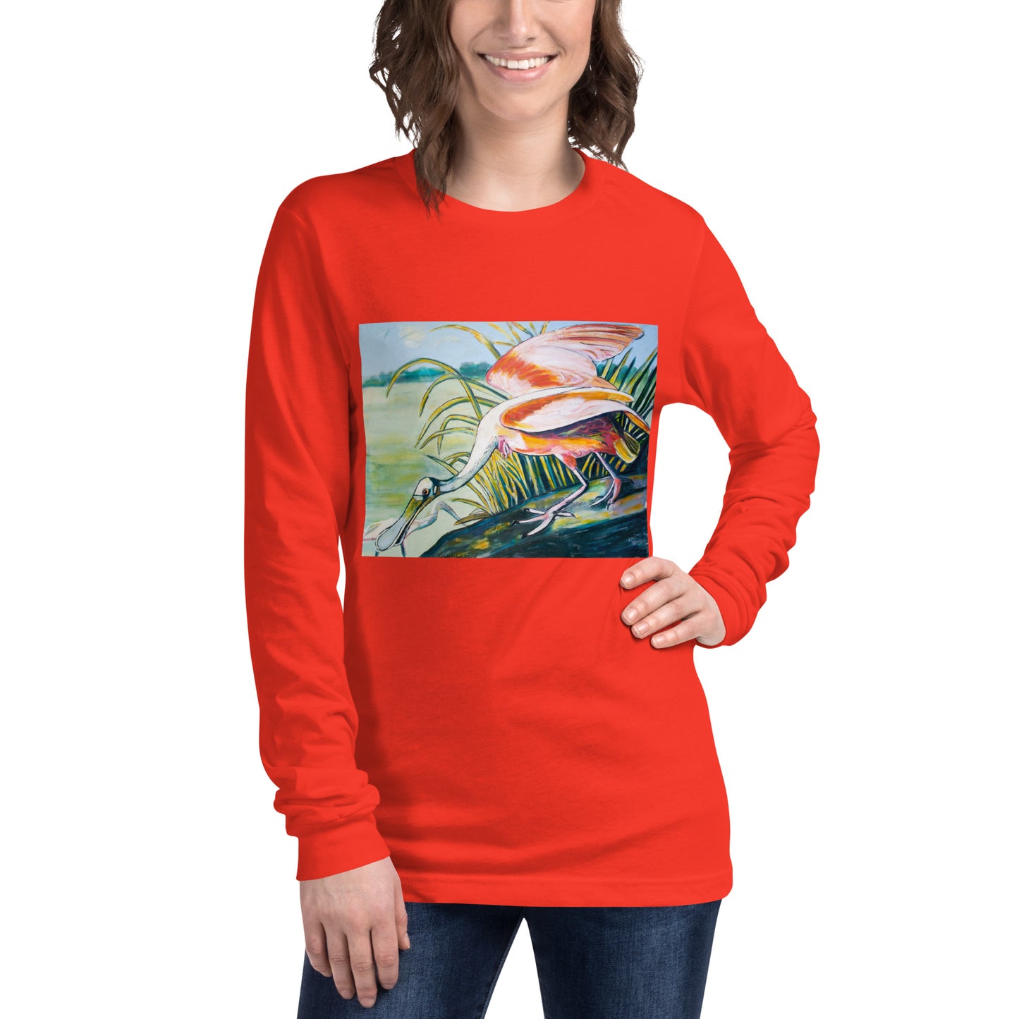 Roseate Spoonbills in their Sanctuary Unisex Long Sleeve Tee