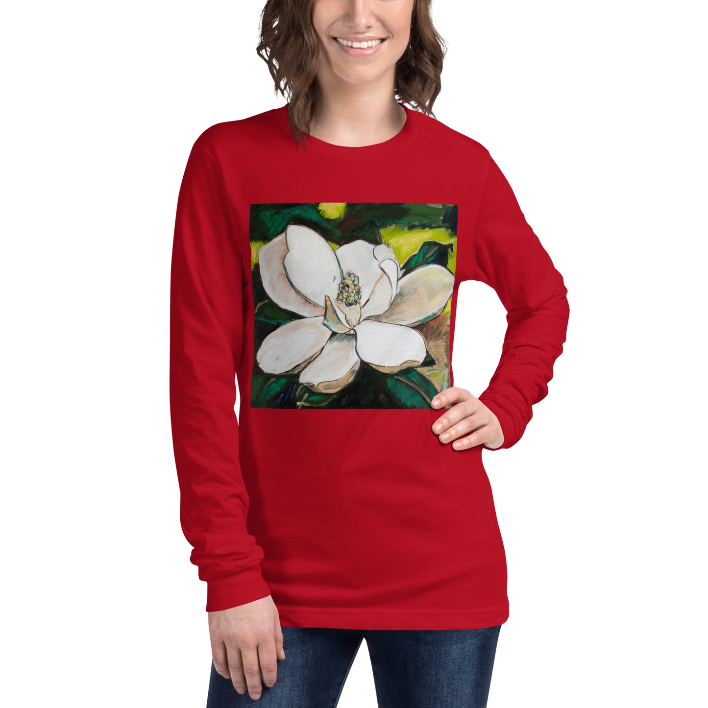 Magnolia on Wood Unisex Long Sleeve Tee