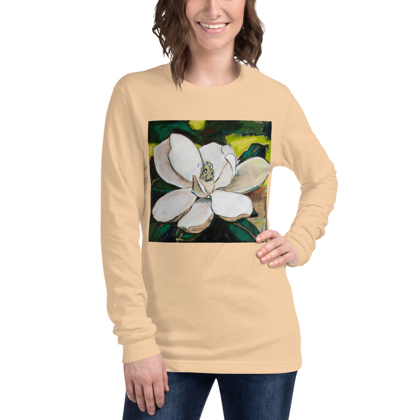 Magnolia on Wood Unisex Long Sleeve Tee