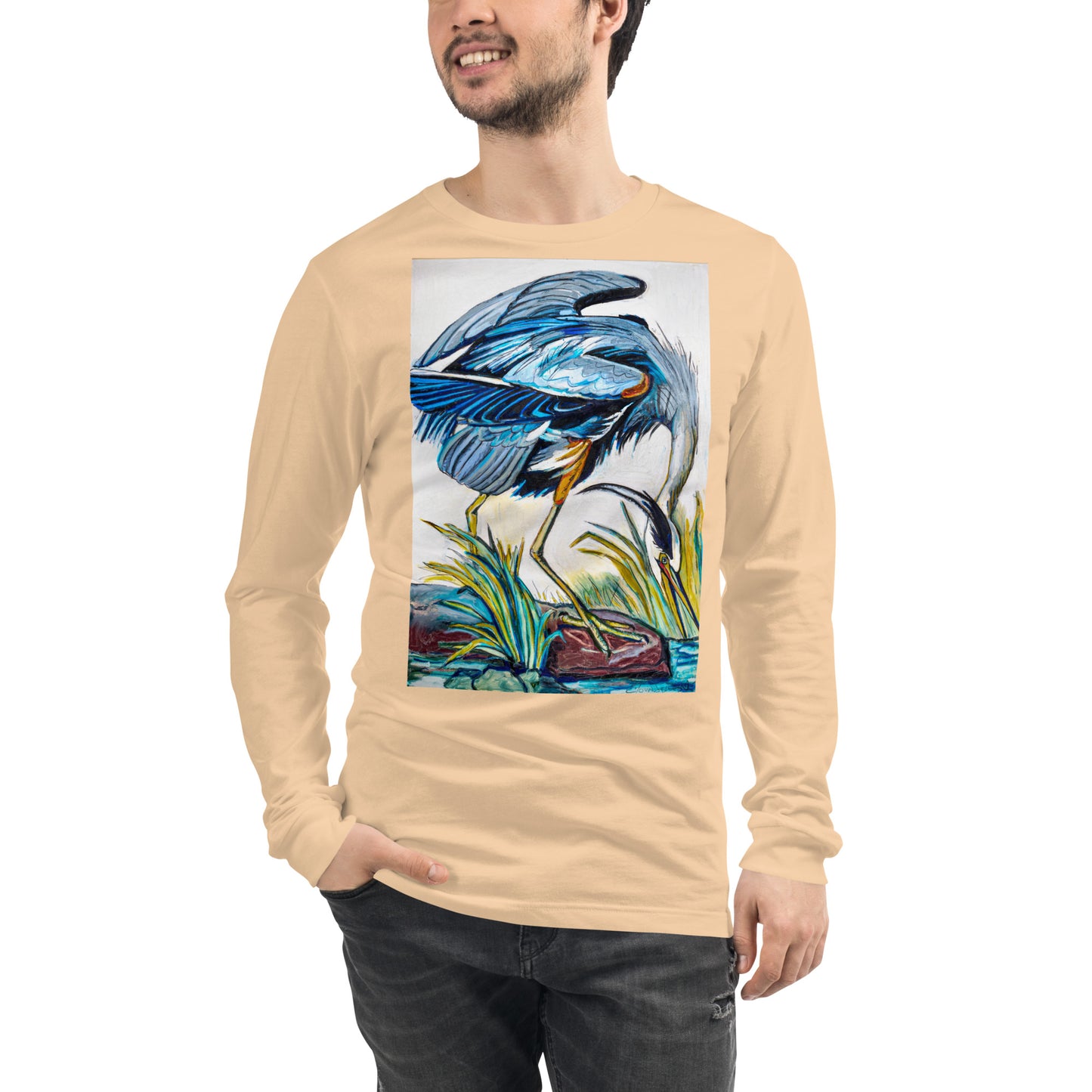 Blue Heron Catching Fish Unisex Long Sleeve Tee