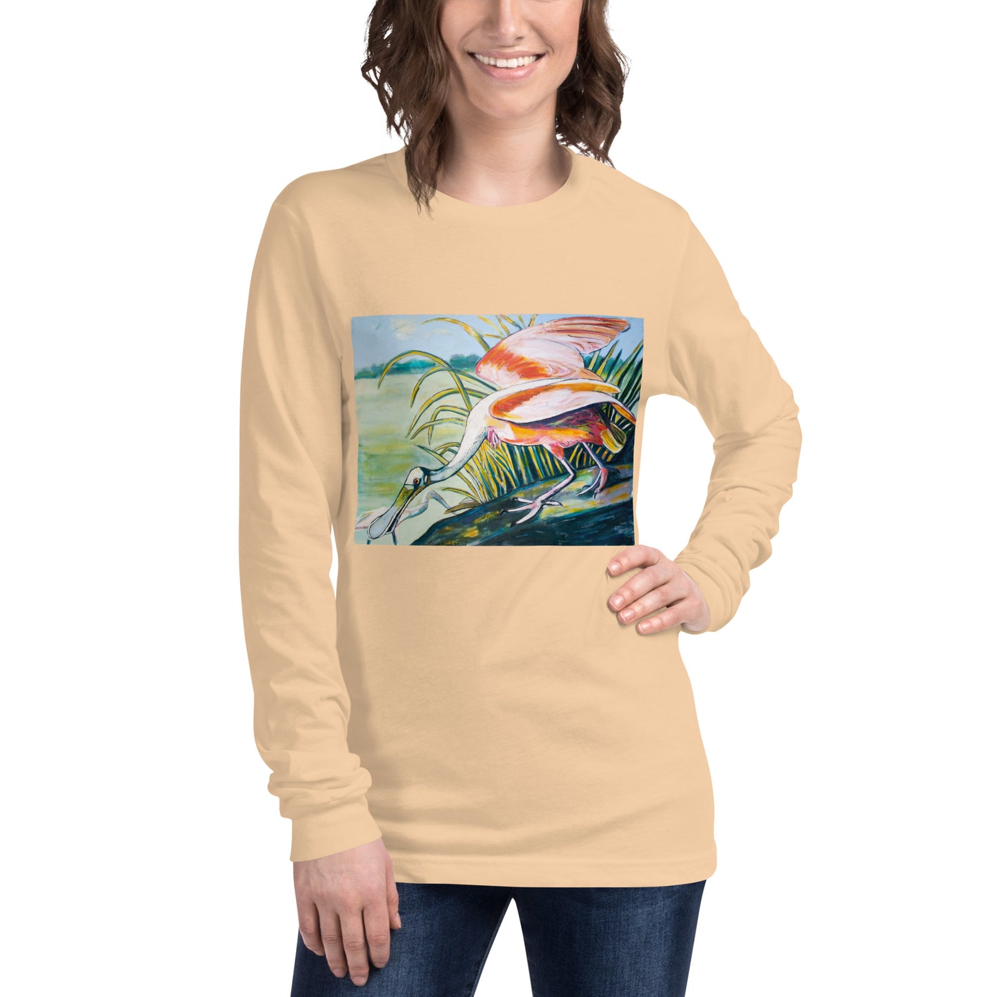 Roseate Spoonbills in their Sanctuary Unisex Long Sleeve Tee