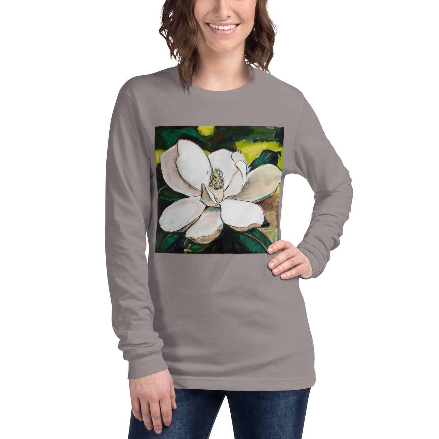 Magnolia on Wood Unisex Long Sleeve Tee