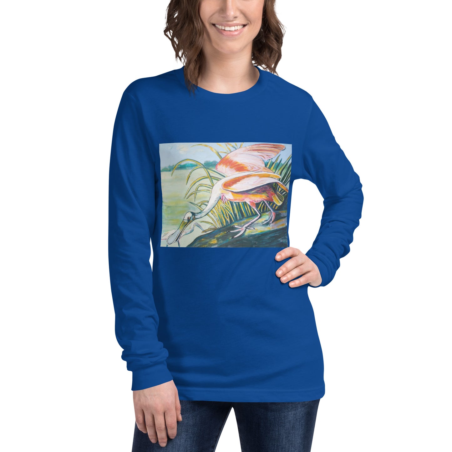 Roseate Spoonbills in their Sanctuary Unisex Long Sleeve Tee