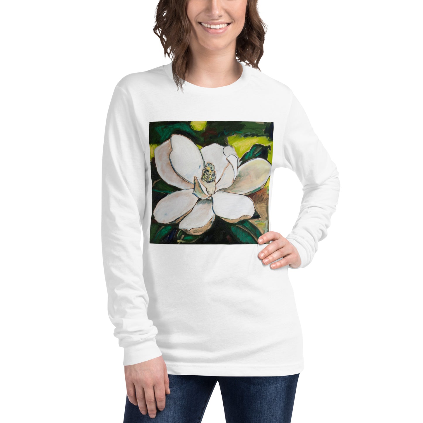 Magnolia on Wood Unisex Long Sleeve Tee