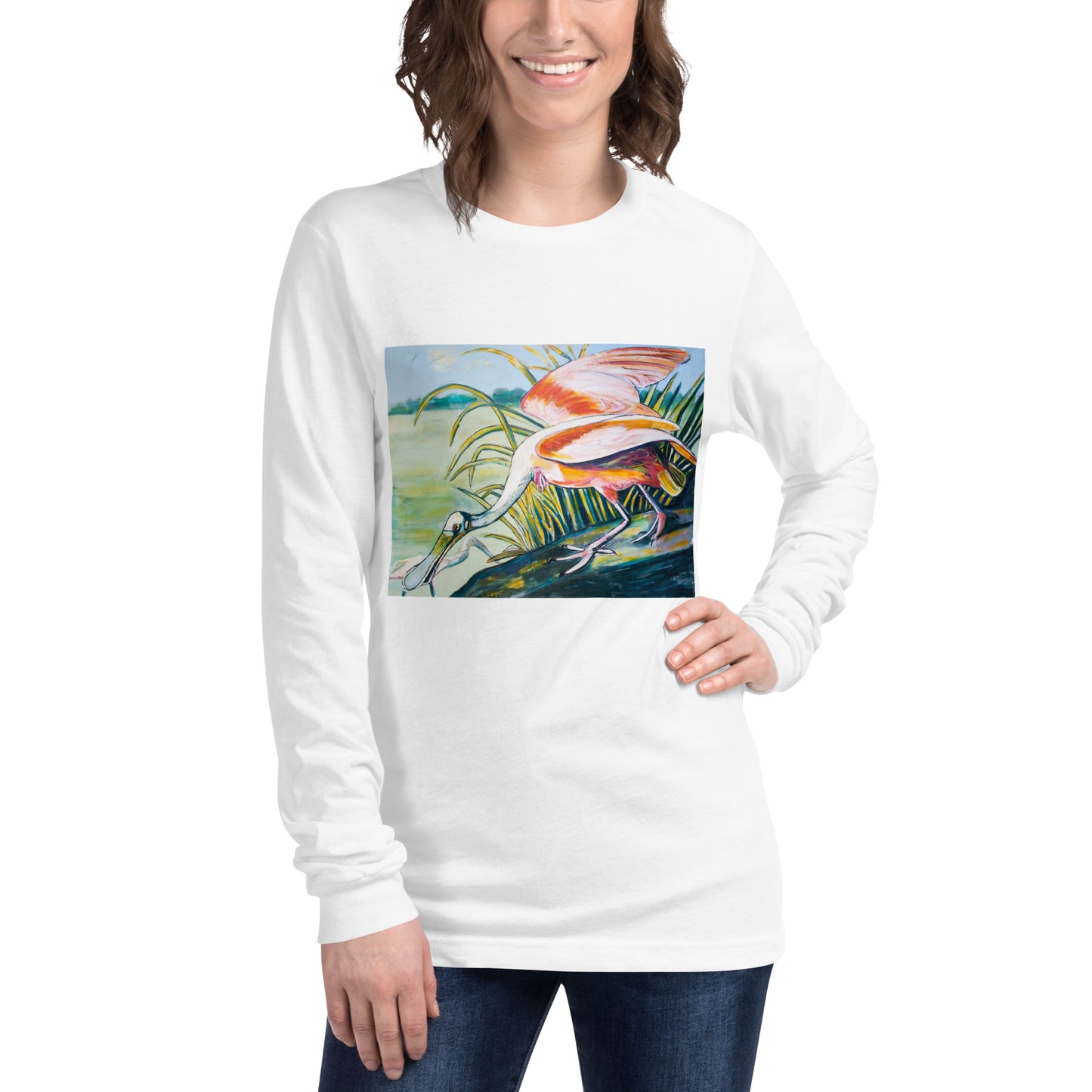 Roseate Spoonbills in their Sanctuary Unisex Long Sleeve Tee