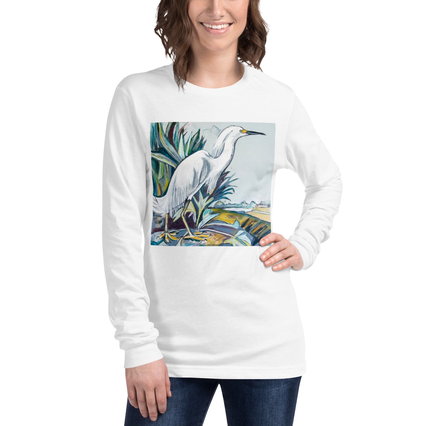 Snowy White Egret Unisex Long Sleeve Tee