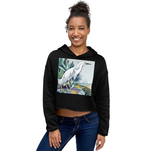 Snowy White Egret Crop Hoodie