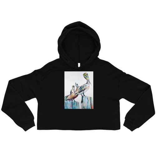 Bold Pelicans in the Fog Crop Hoodie