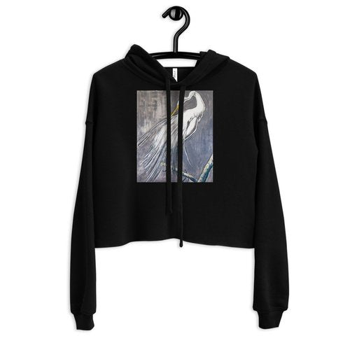 Great White Egret on a Limb Crop Hoodie